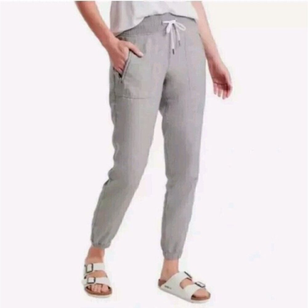 Athleta Cabo Linen Jogger Pants Gray Women’s Size 8 Athleisure Lounge Wear Beach